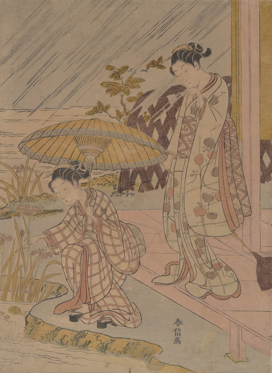 Oglądanie tęczówki w deszczu, 1764-70., 1764-70. autorstwa Suzuki Harunobu