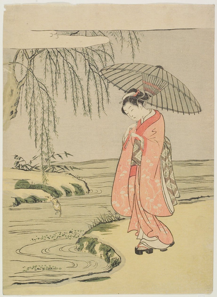 Wizualna parodia kaligrafa Ono no Tōfū (późniejsze wydanie) autorstwa Suzuki Harunobu