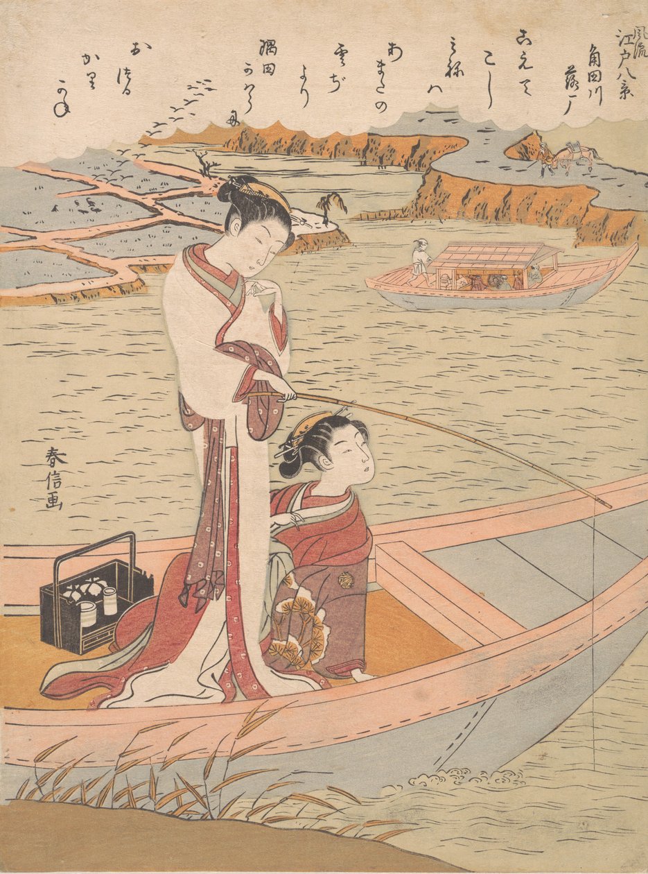 Dzikie gęsi przelatujące rzeką Sumida, ca. 1769 r., ok. 1769 r. 1769. autorstwa Suzuki Harunobu