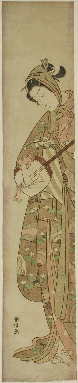 Kobieta grająca Shamisen autorstwa Suzuki Harunobu