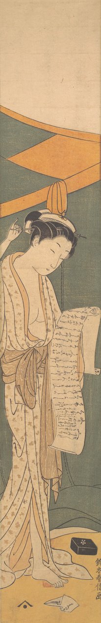Kobieta w nocnej szacie czytająca list, 1764-72., 1764-72. autorstwa Suzuki Harunobu
