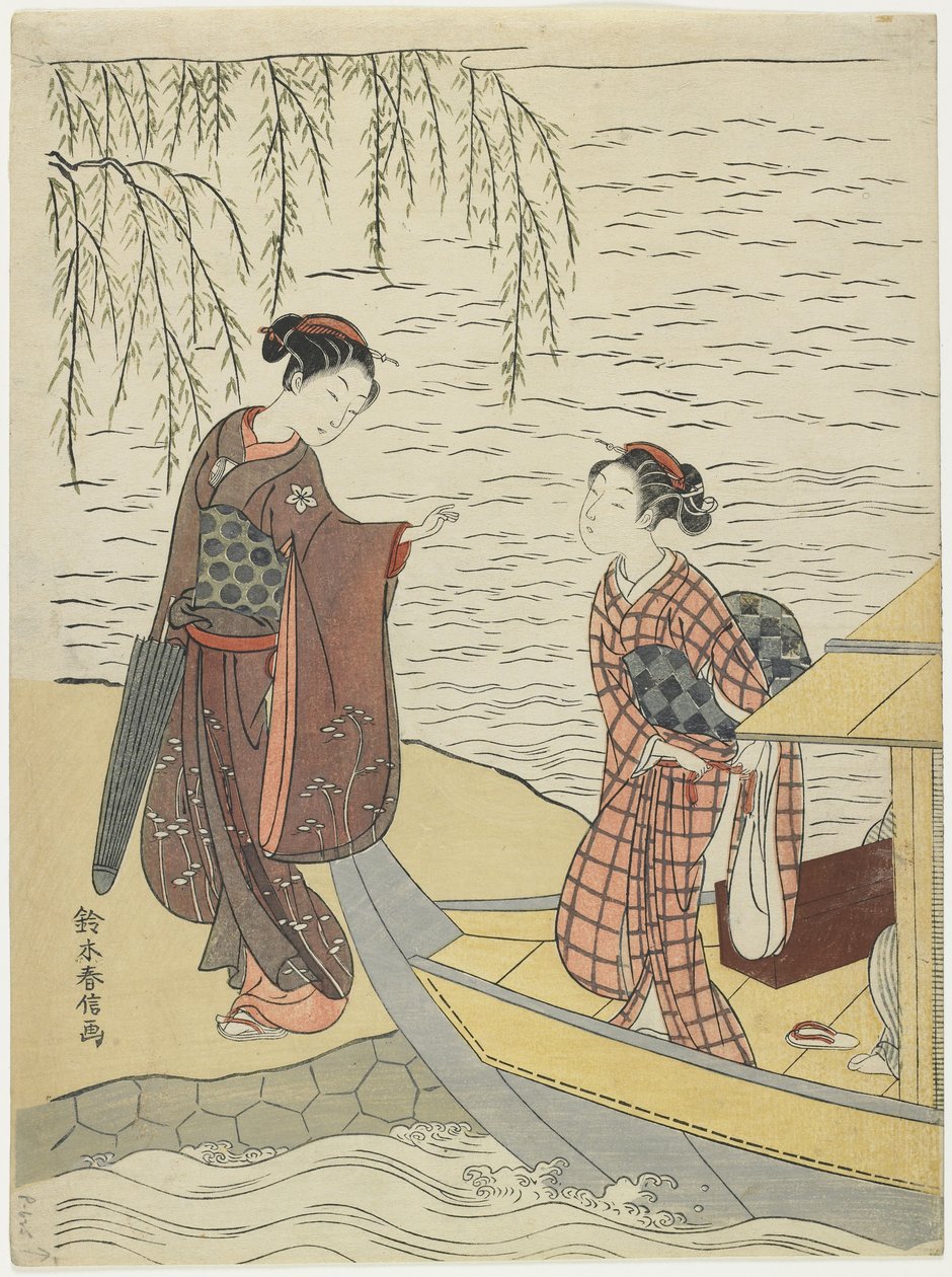 Kobiety wysiadające z łodzi, ok. godz. 1767 autorstwa Suzuki Harunobu