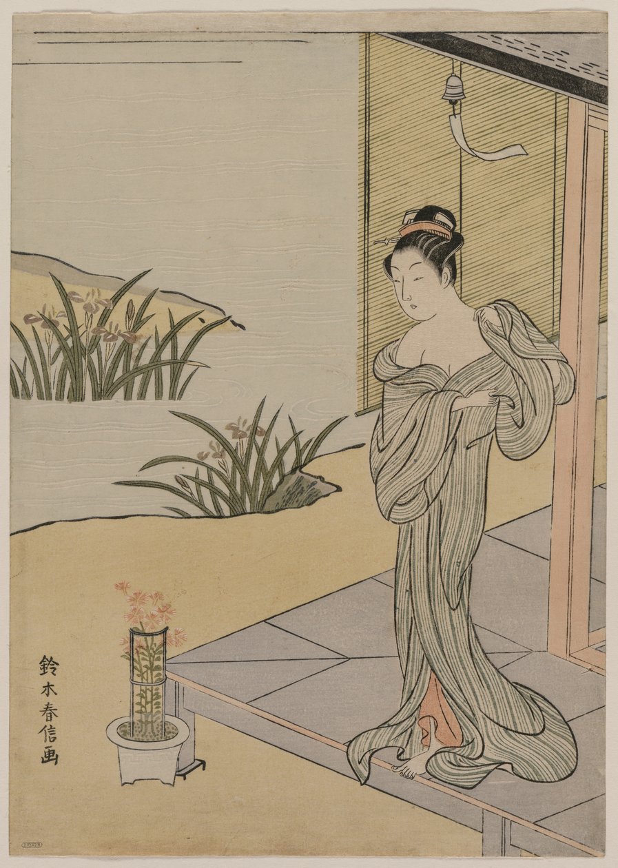 Młoda kobieta patrząca na garnek róż, ok. 1930 1767. autorstwa Suzuki Harunobu