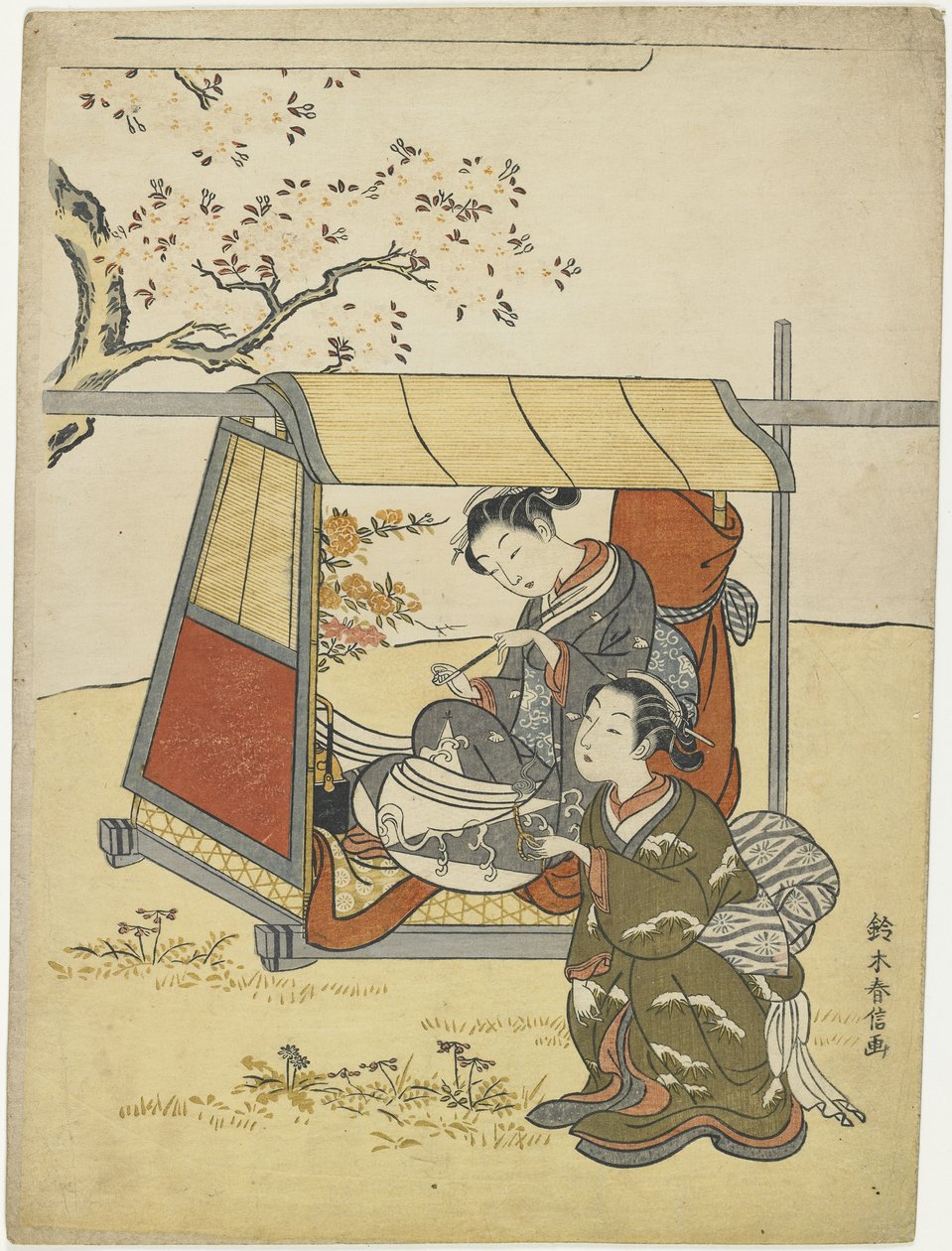 Młoda kobieta oglądająca kwiaty wiśni jako mitate Lady Nakanokimi, ok. 1930 r. 1767 autorstwa Suzuki Harunobu