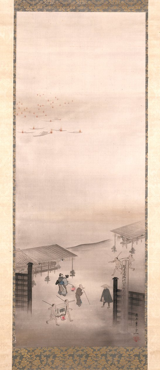 Yoshiwara And Shinagawa (atrament, kolor i złoto na jedwabiu) autorstwa Suzuki Kiitsu