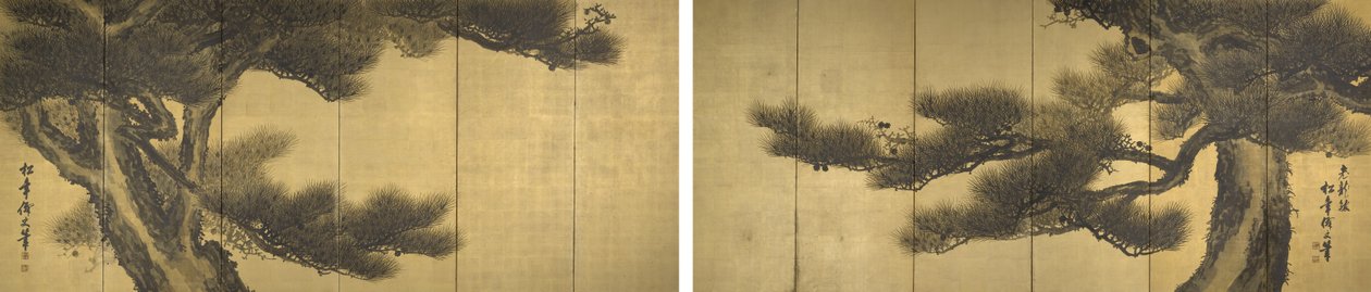 Aged Dragons (atrament i jasny kolor na złotym liściu na papierze) autorstwa Suzuki Shōnen