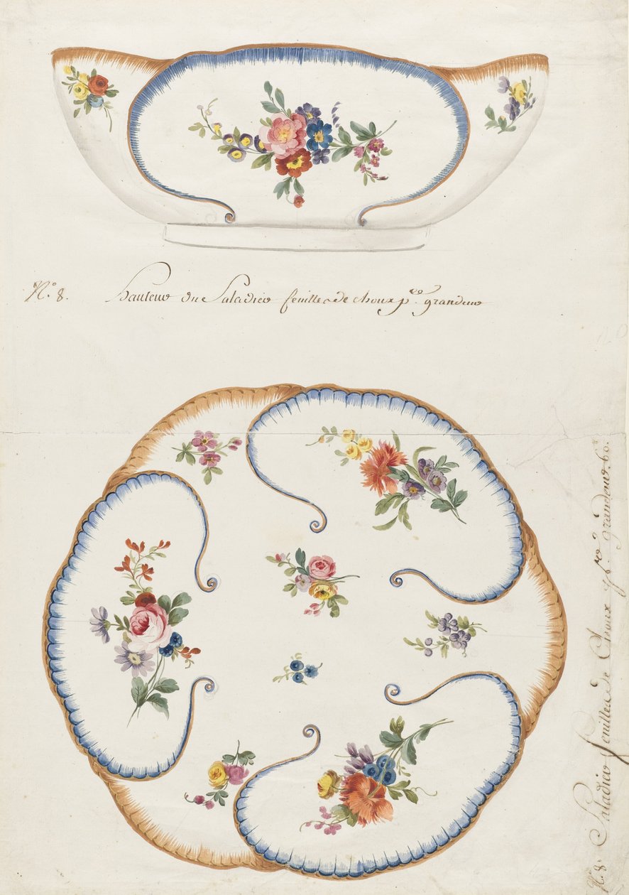 Projekt miski do sałatki z malowanej porcelany i liści kapusty dla Manufaktury Porcelany Sèvres autorstwa Sèvres Porcelain Manufactory