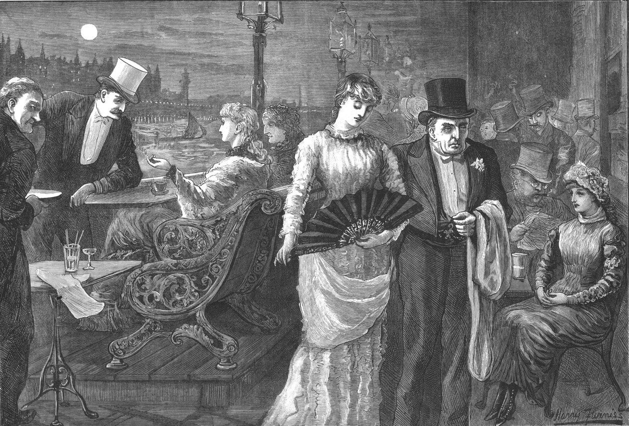 Noc świętojańska na tarasie Izby Gmin, Pałac Westminsterski, 1881 r. autorstwa Swain