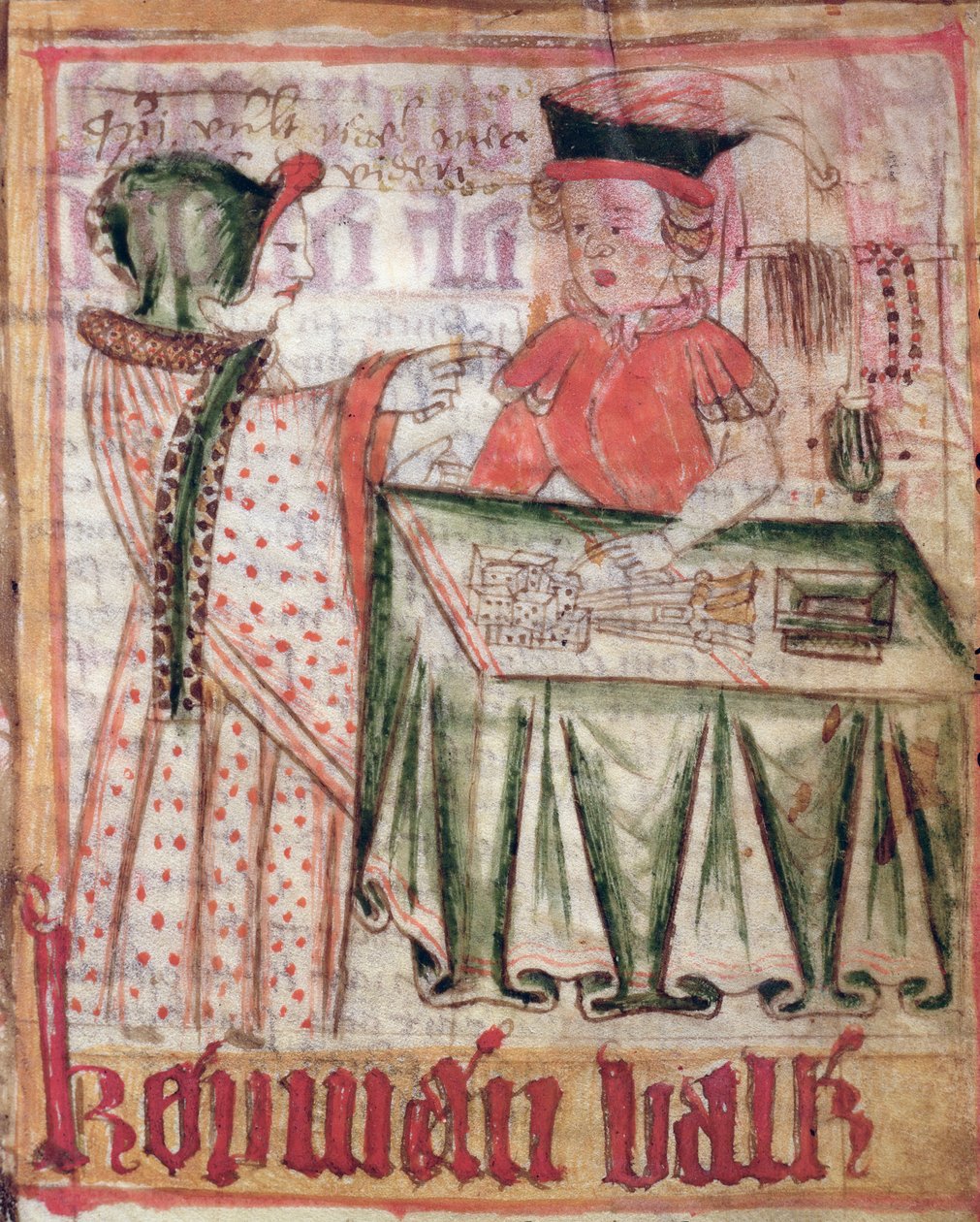 Wnętrze sklepu, z kodeksów prawa krajowego Magnusa Erikssona (1319-64) c.1450 autorstwa Swedish School