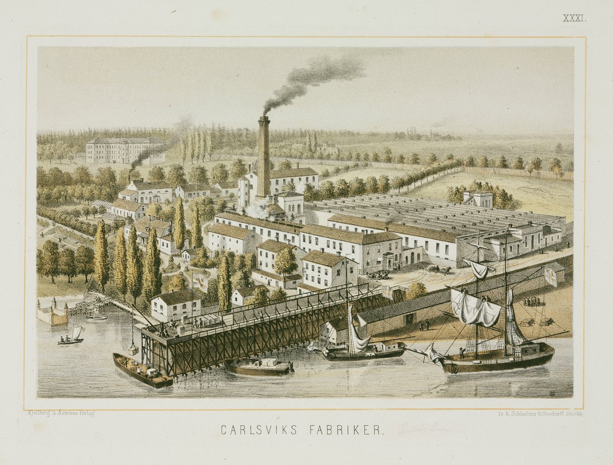 Fabryka tekstyliów, Carlsviks, Sztokholm, Szwecja, ok. 1840 (kolor lito) autorstwa Swedish School