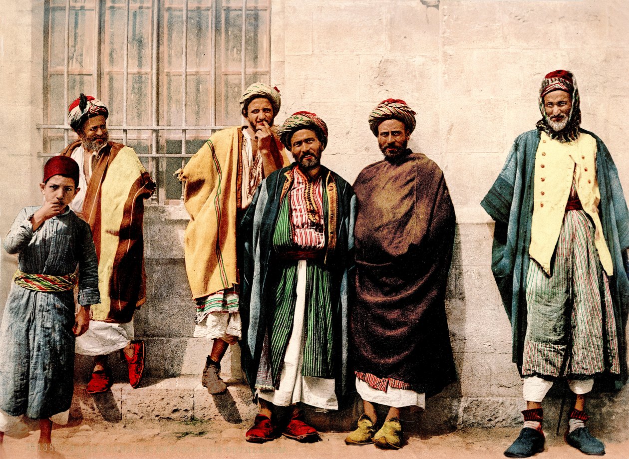 Chłopi chrześcijańscy z okolic Betlejem, ok. 1880-1900 (fotochrom) autorstwa Swiss Photographer