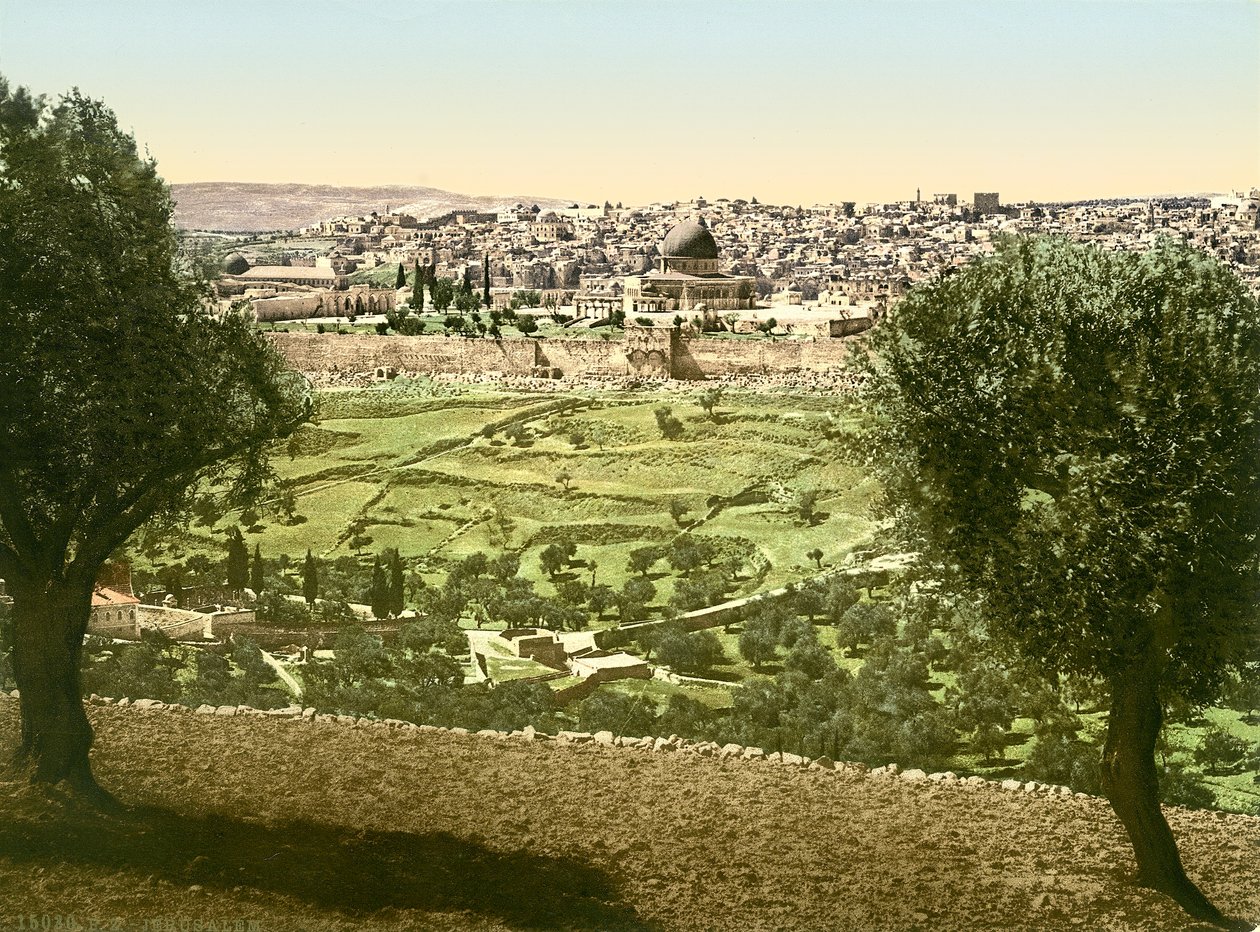 Widok ogólny Jerozolimy od wschodu, ok. 1880-1900 (fotochrom) autorstwa Swiss Photographer