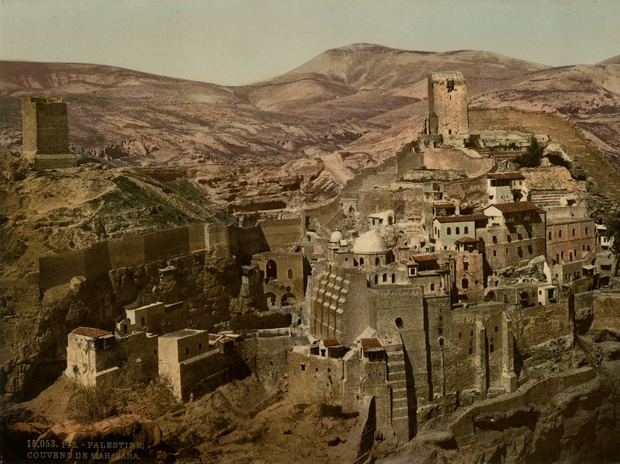 Klasztor Mar Saba, ok.1880-1900 (fotochrom) autorstwa Swiss Photographer