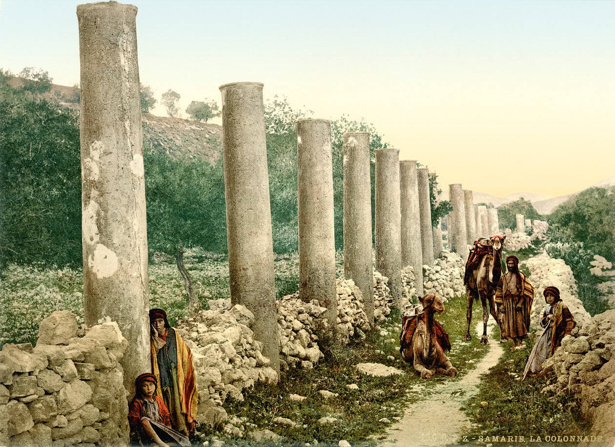 Rzymska ulica kolumnadowa w Samarii, ok. 1880-1900 (fotochrom) autorstwa Swiss Photographer