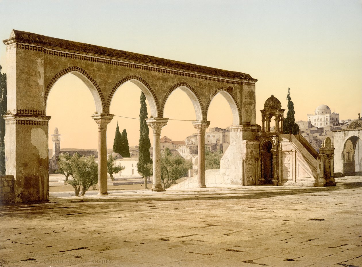 Wzgórze Świątynne - Esplanada Kopuły na Skale, Jerozolima, ok. 1880-1900 (fotochrom) autorstwa Swiss Photographer