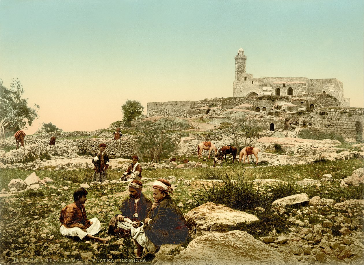Kościół krzyżowców św. Samuela (obecnie meczet) w Neby Samwil, ok. 1880-1900 (fotochrom) autorstwa Swiss Photographer
