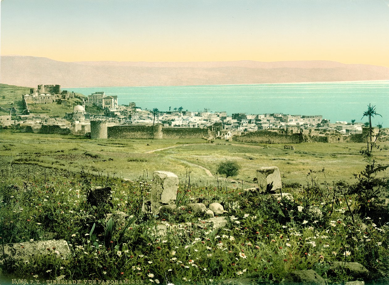 Widok Tyberiady od południa, ok.1880-1900 (fotochrom) autorstwa Swiss Photographer