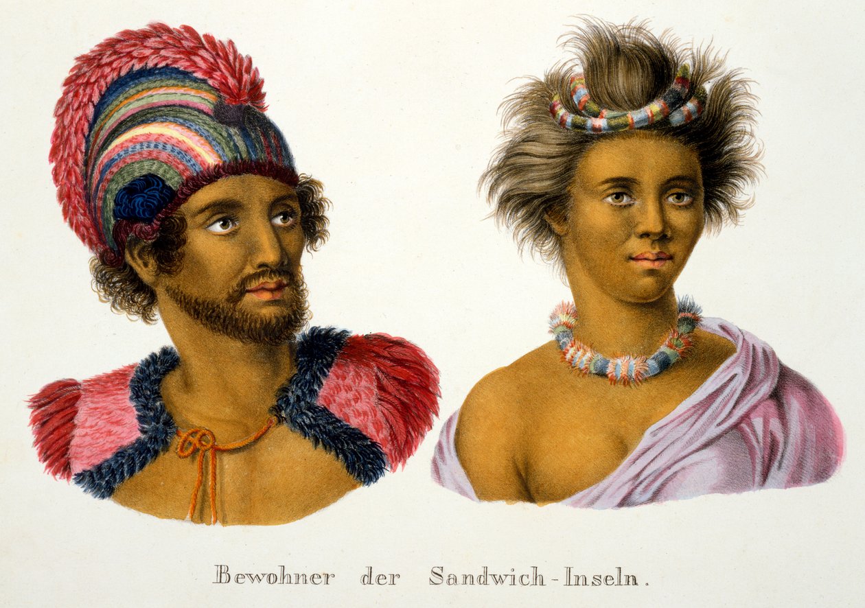 Mieszkańcy Wysp Sandwich na Pacyfiku, z etnologicznego studium różnych typów rasowych z różnych kontynentów, autorstwa C.I. Brodtmann, 1824 autorstwa Swiss School