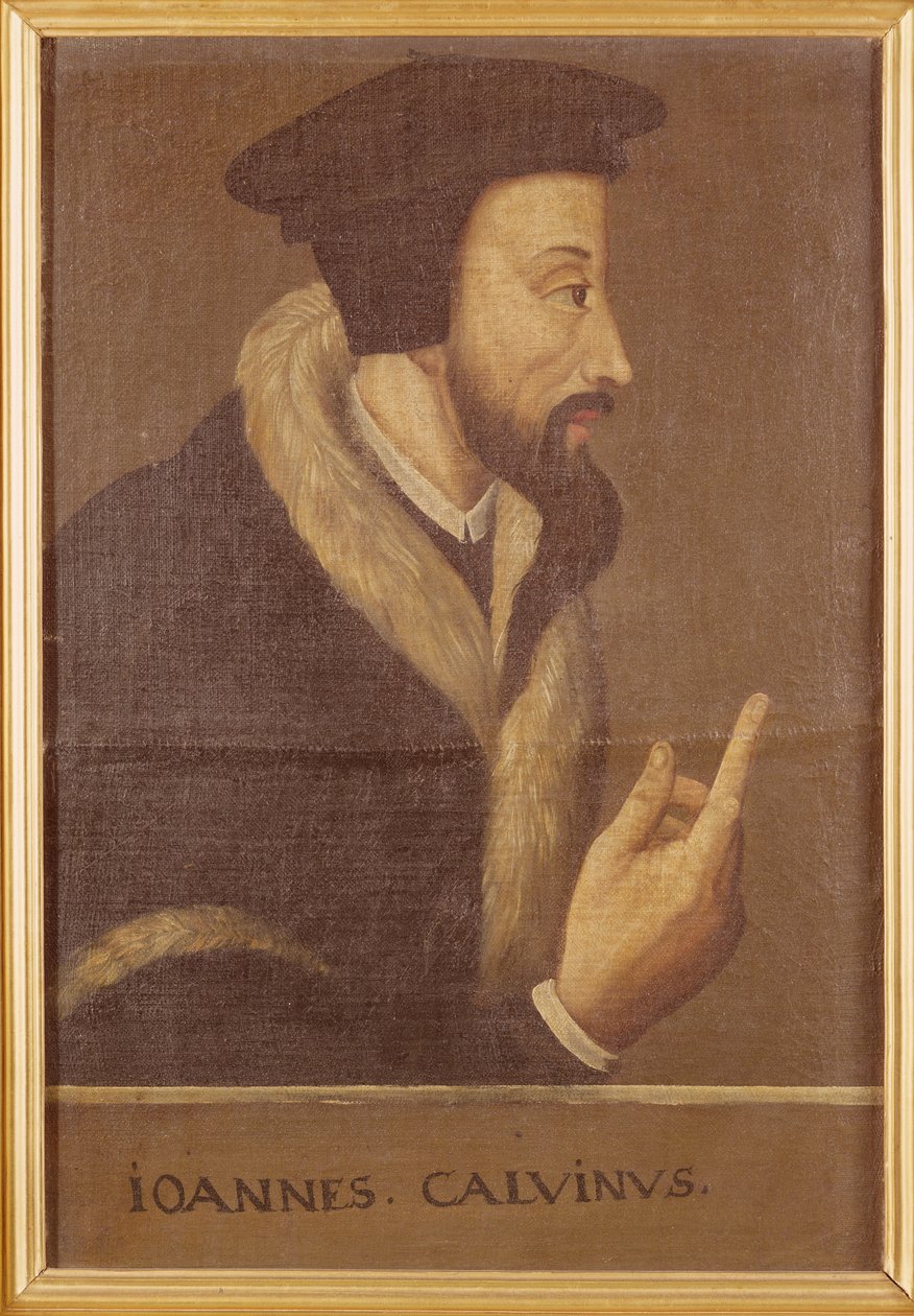 Portret Jana Kalwina (1509-64) francuskiego teologa i reformatora autorstwa Swiss School