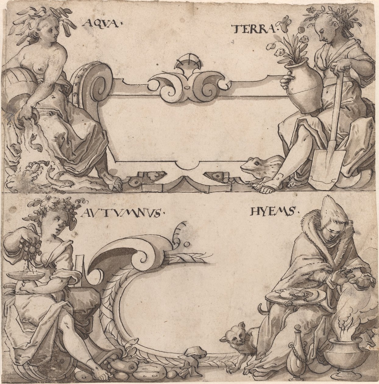 Woda i Ziemia/Jesień i Zima autorstwa Swiss 16th Century