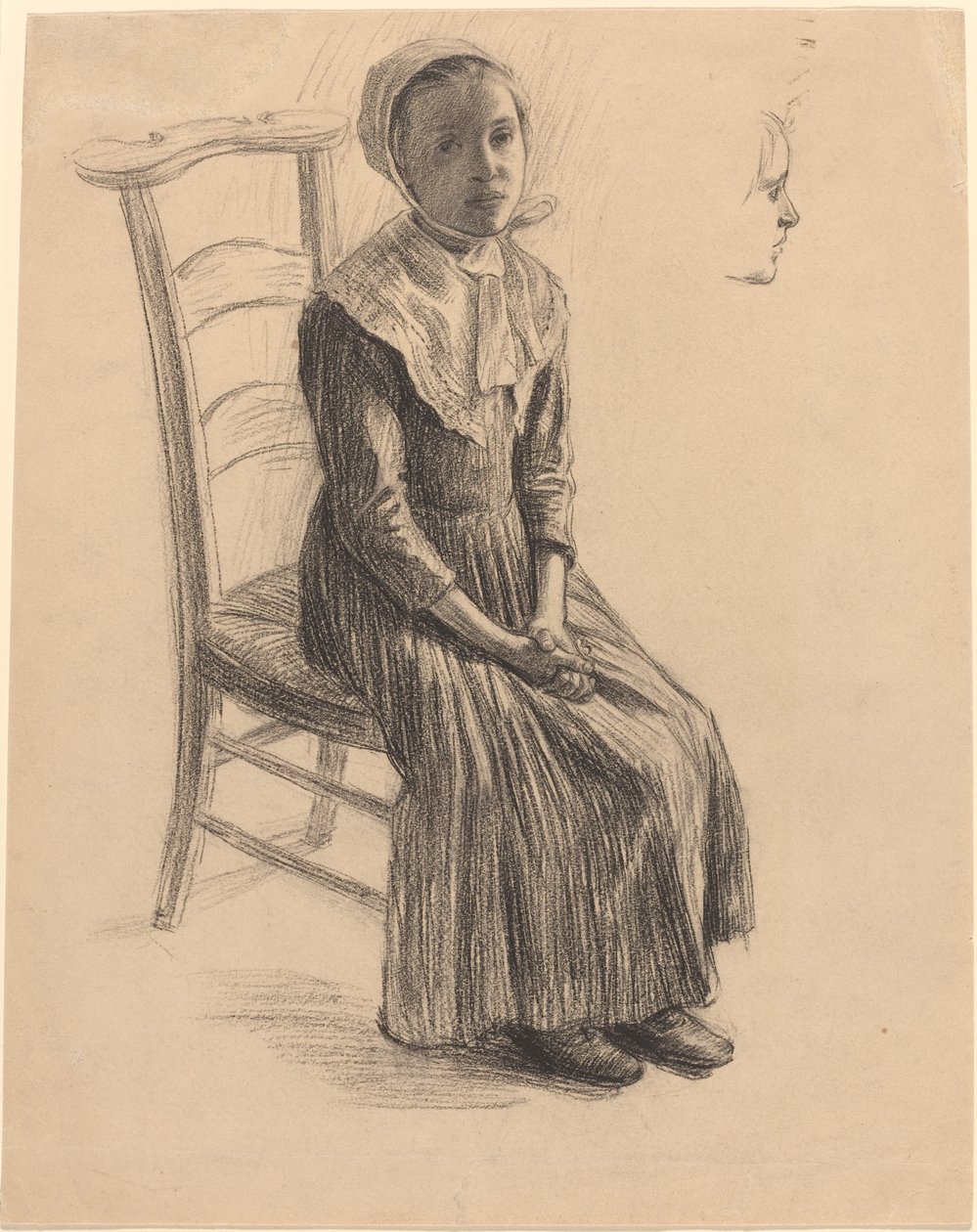 Siedząca dziewczyna w stroju chłopa autorstwa Swiss 19th Century