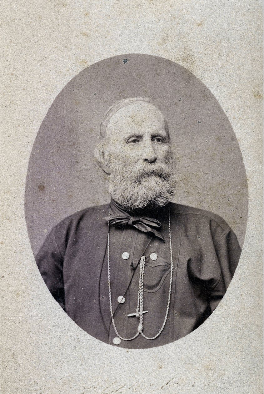 Giuseppe Garibaldi (1807-1882), włoski polityk. Około 1875 r. Fotografia warsztatu Lacomée i Lacroix. Genewa. autorstwa Swiss Photographer