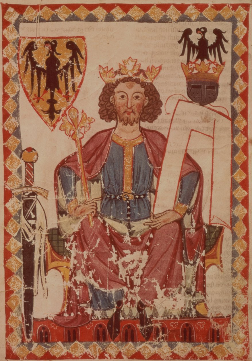 SM. Kumpel. zalążek. 848 Król Henryk, ilustracja z Kodeksu Manesse, zbiór dworskich pieśni miłosnych, prawdopodobnie z Zurychu, ok. 1300-20 autorstwa Swiss School