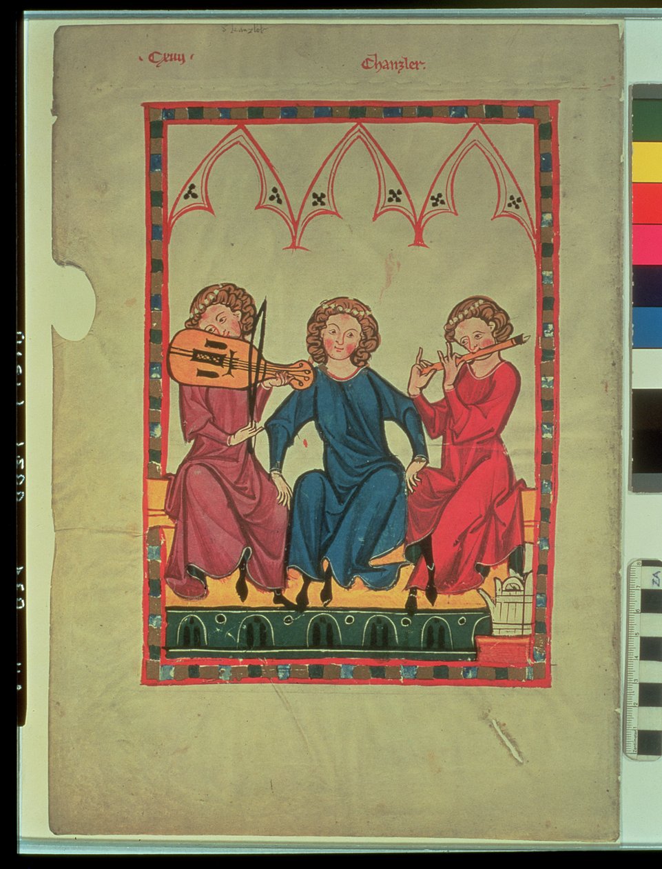 Muzycy z Manasse Codex, zbioru dworskich pieśni miłosnych, ok. 1300-20 autorstwa Swiss School