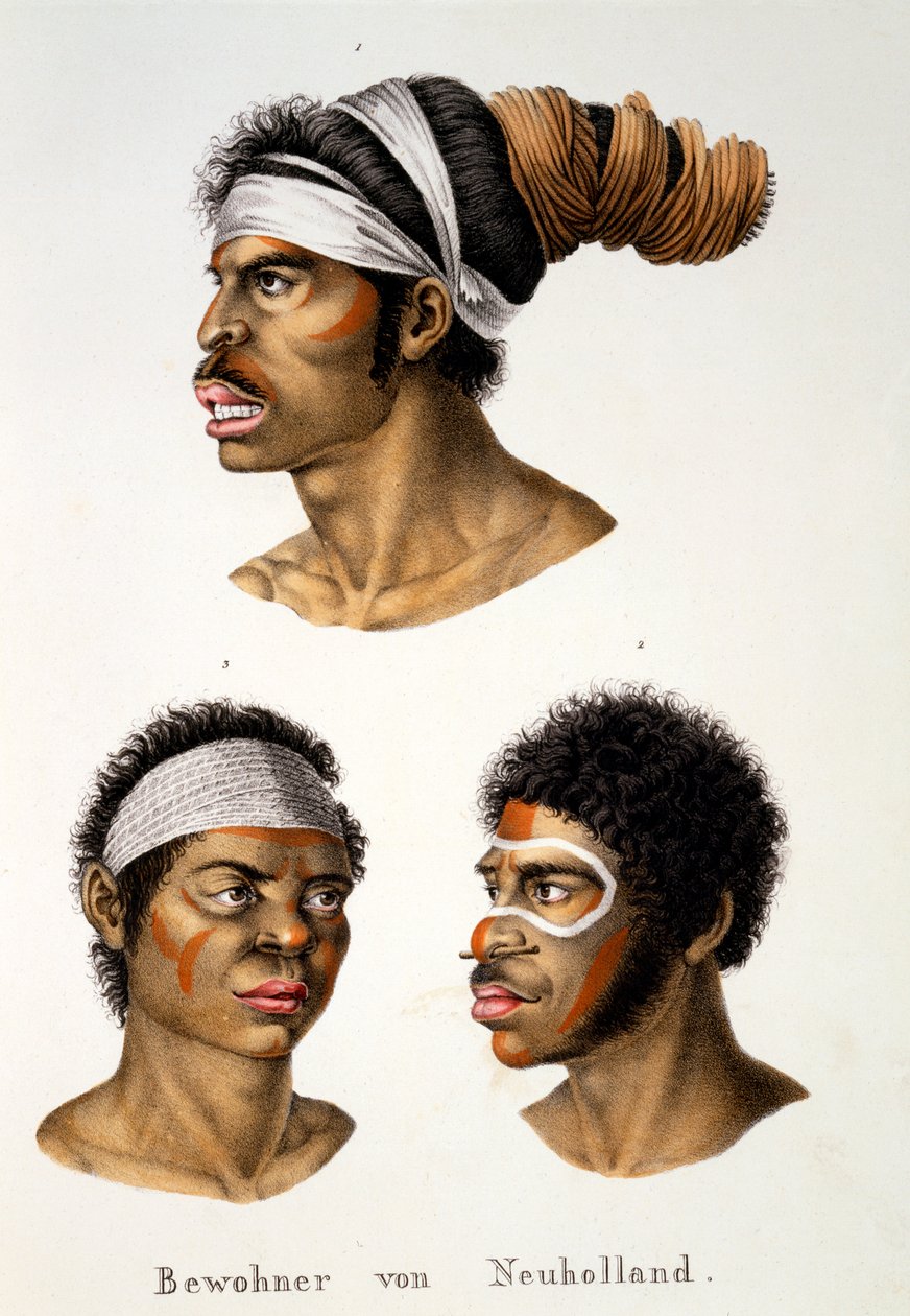 Rdzenni mieszkańcy Nowej Holandii (Australia), ze Studium etnologicznego różnych typów rasowych z różnych kontynentów, autorstwa C.I. Brodtmann, 1824 autorstwa Swiss School