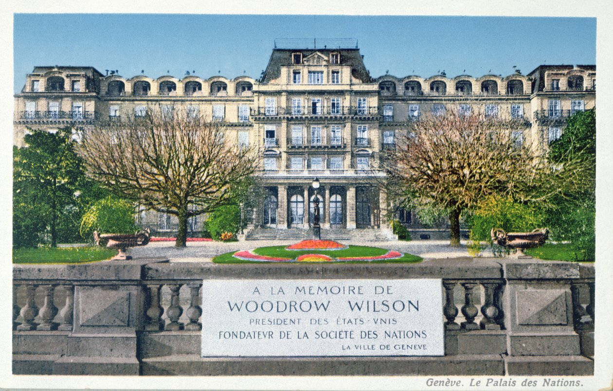 Pocztówka z Palais des Nations w Genewie, pocztówka ok. 1924 autorstwa Swiss School