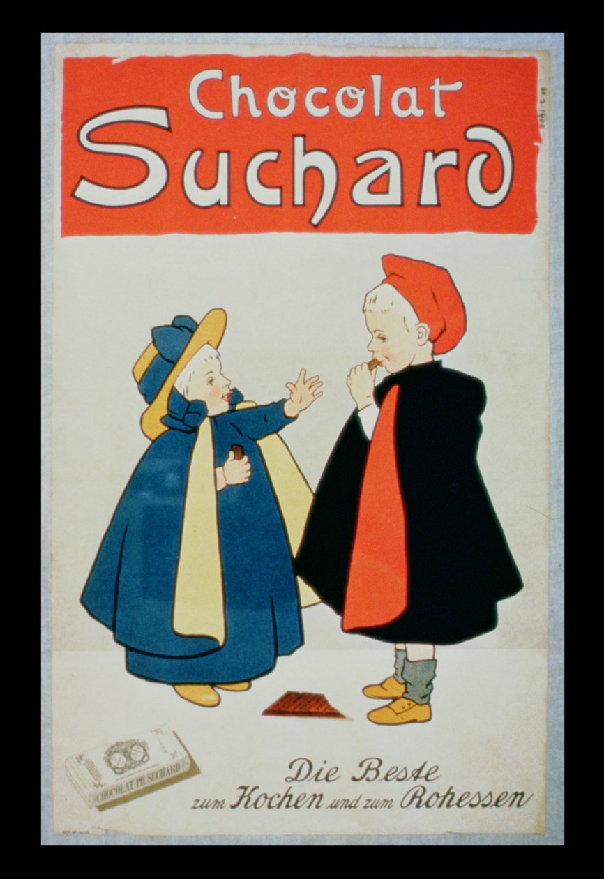Plakat reklamujący czekoladę Suchard autorstwa Swiss School