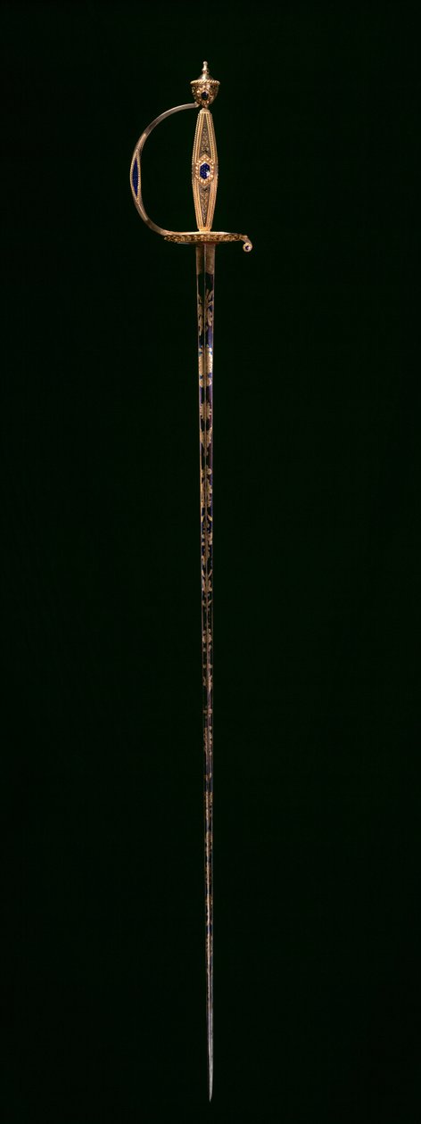 Miecz mały, ok. 1790-1800 (złoto z niebieską przezroczystą emalią, trawiona, oksydowana i złocona stal) autorstwa Swiss School