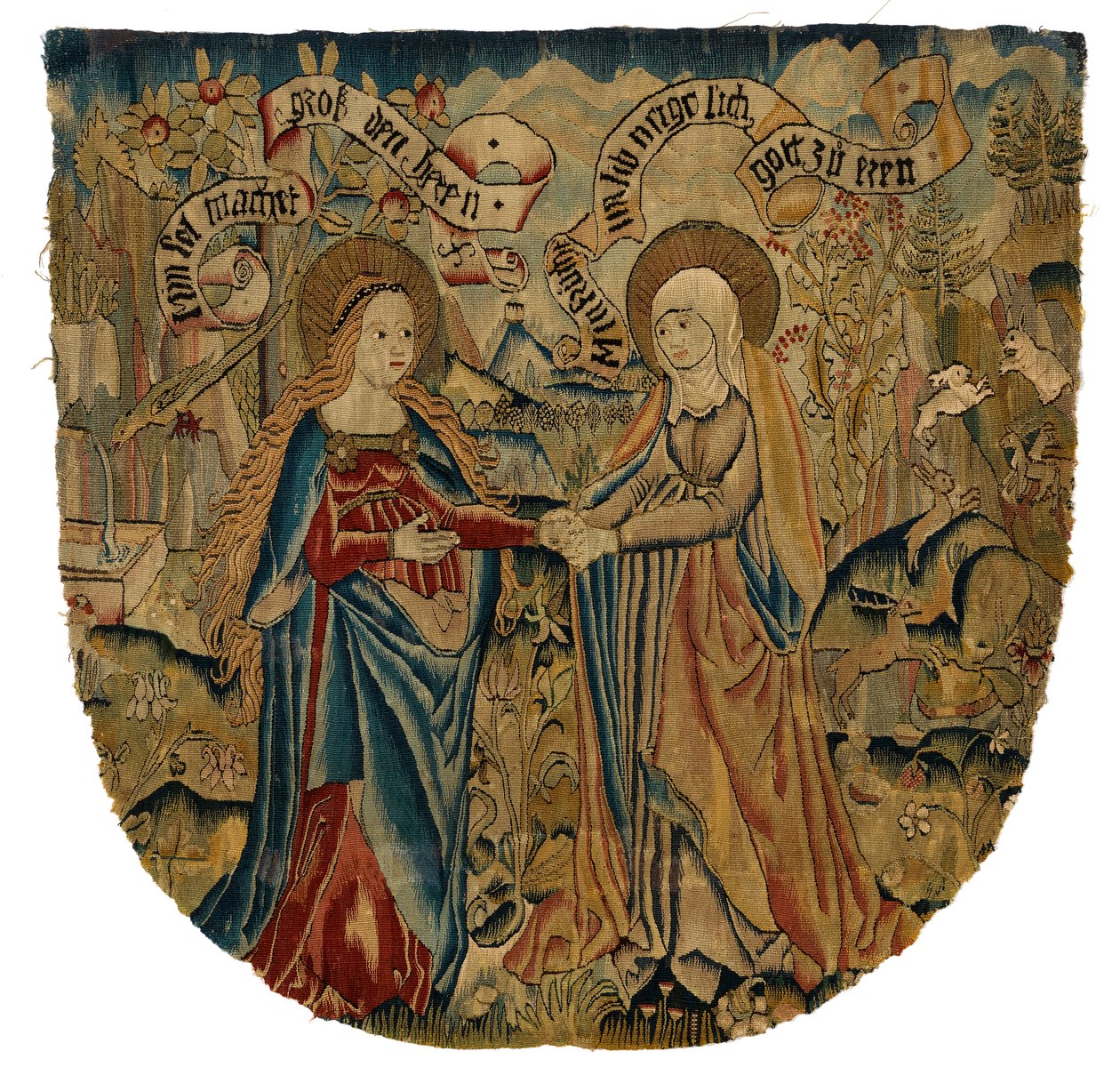 Panel gobelinowy przedstawiający Nawiedzenie, ok. 1500 r. (wełna, jedwab, metal i złoto) autorstwa Swiss School