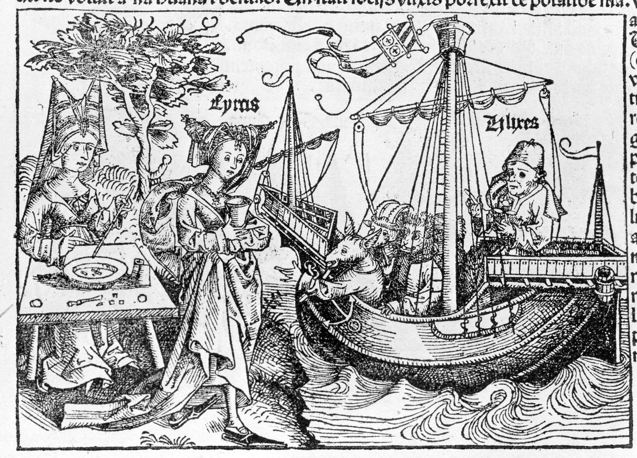 Ulisses i jego towarzysze przemienieni w świnie przez magika Kirke – w „Kosmosografii” Sebastiana Munstera, Bazylea 1558 autorstwa Swiss School