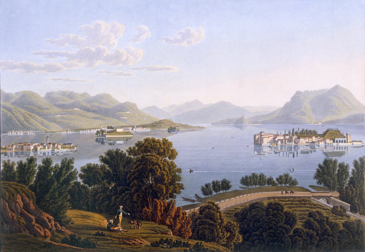 Widok na Jezioro Maggiore i Wyspy Borromee, z Voyage Pittoresque de Geneve a Milan, 1819 autorstwa Swiss School