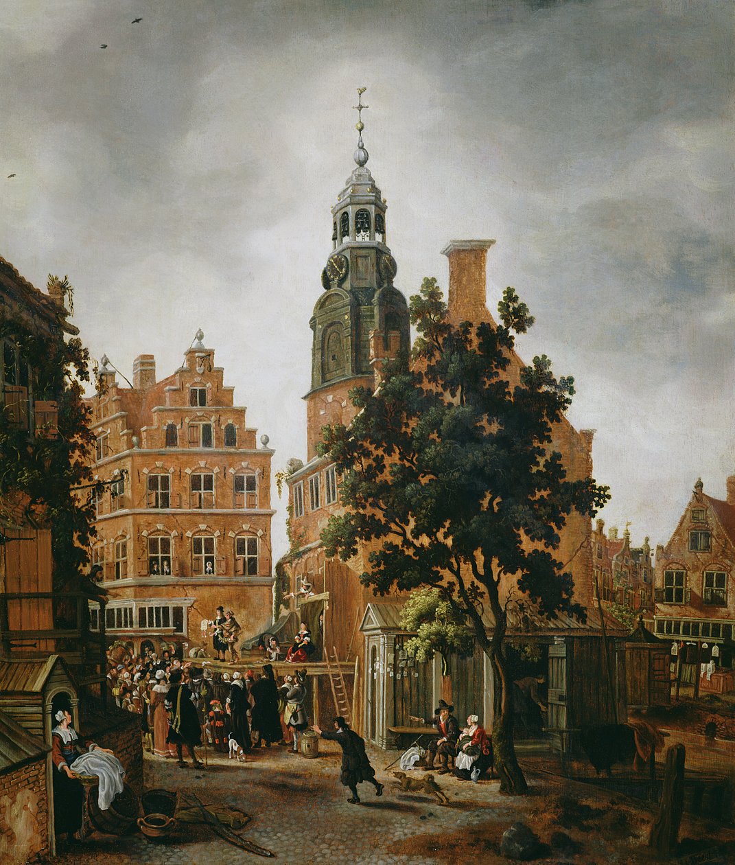 Wieża Munt i znachor zachwalający swój towar, Amsterdam autorstwa Sybrandt van Beest