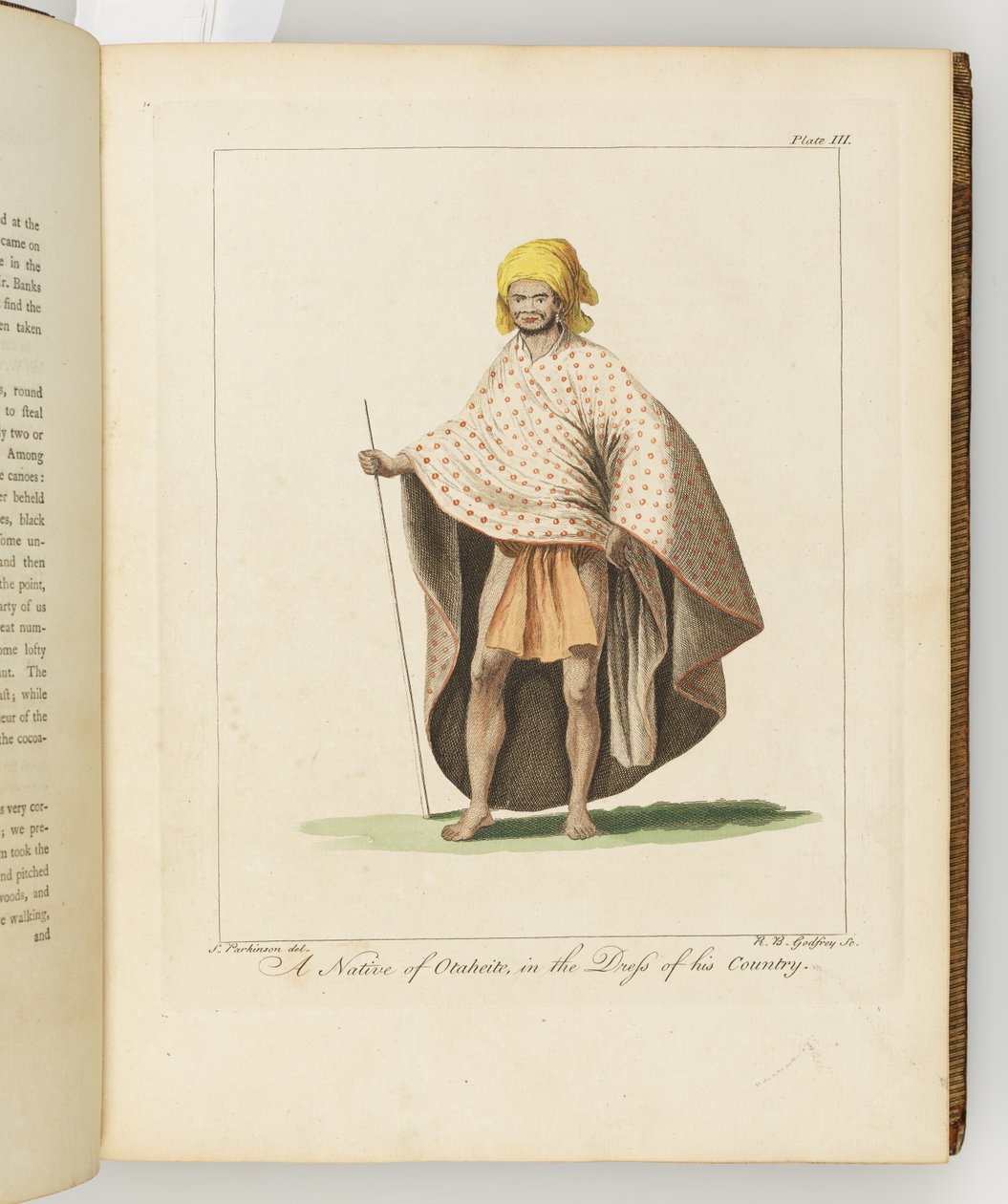 Rodowity mieszkaniec Otaheite, ilustracja z Dziennika podróży na morza południowe : na statku Jego Królewskiej Mości, The Endeavour, 1794 (rycina ręcznie kolorowana) autorstwa Sydney