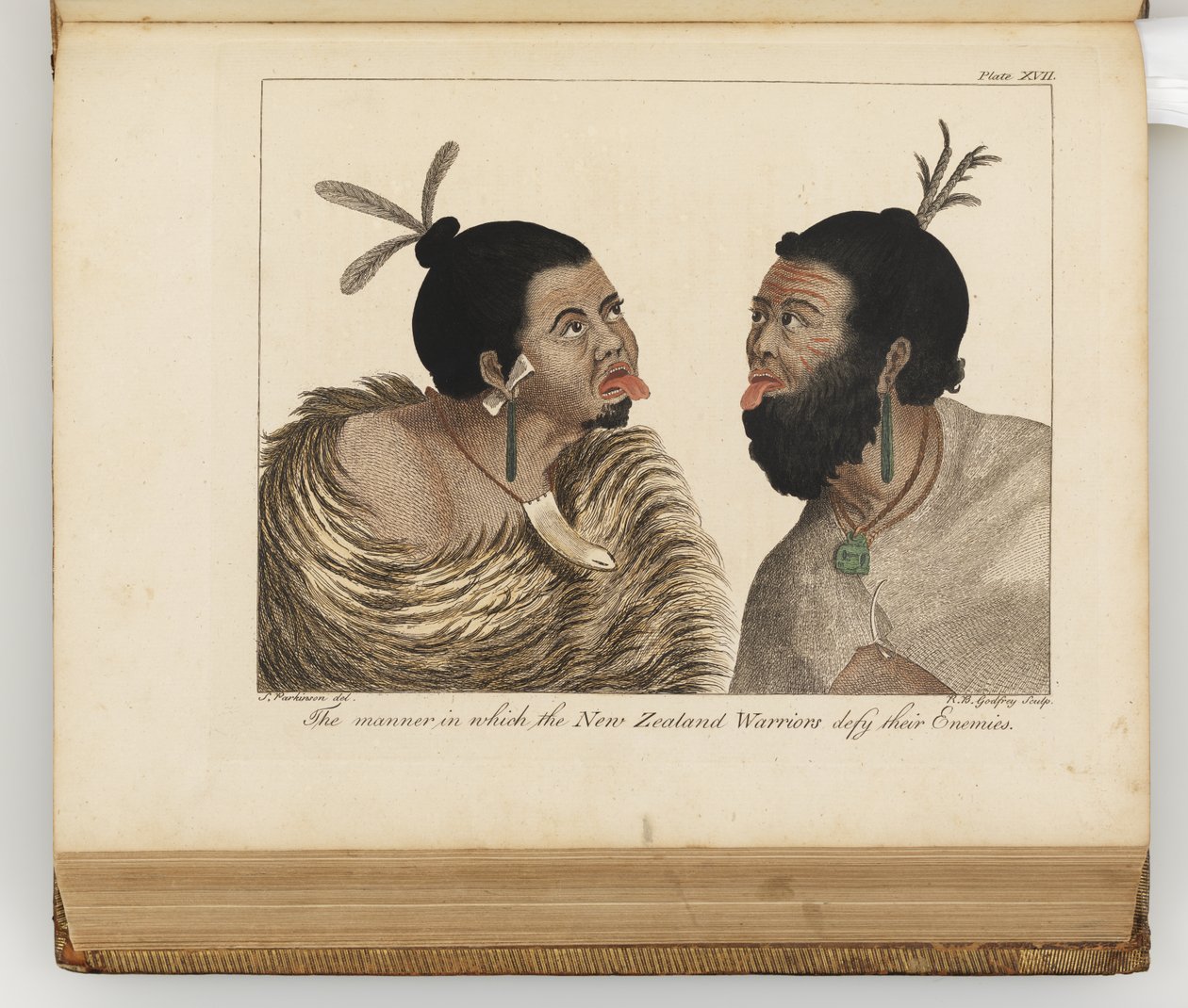 Sposób, w jaki nowozelandzcy wojownicy przeciwstawiają się swoim wrogom, ilustracja z Dziennika podróży na morza południowe : na statku His Majestys, The Endeavour, 1794 (rycina ręcznie kolorowana) autorstwa Sydney