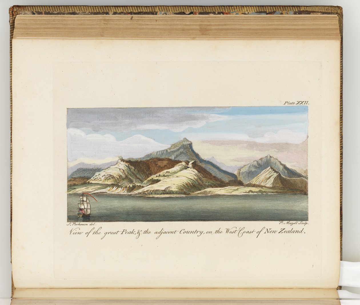 Widok na Wielki Szczyt, ilustracja z Dziennika podróży na morza południowe : na statku Jego Królewskiej Mości The Endeavour, 1794 (ręcznie kolorowane grawerowanie) autorstwa Sydney