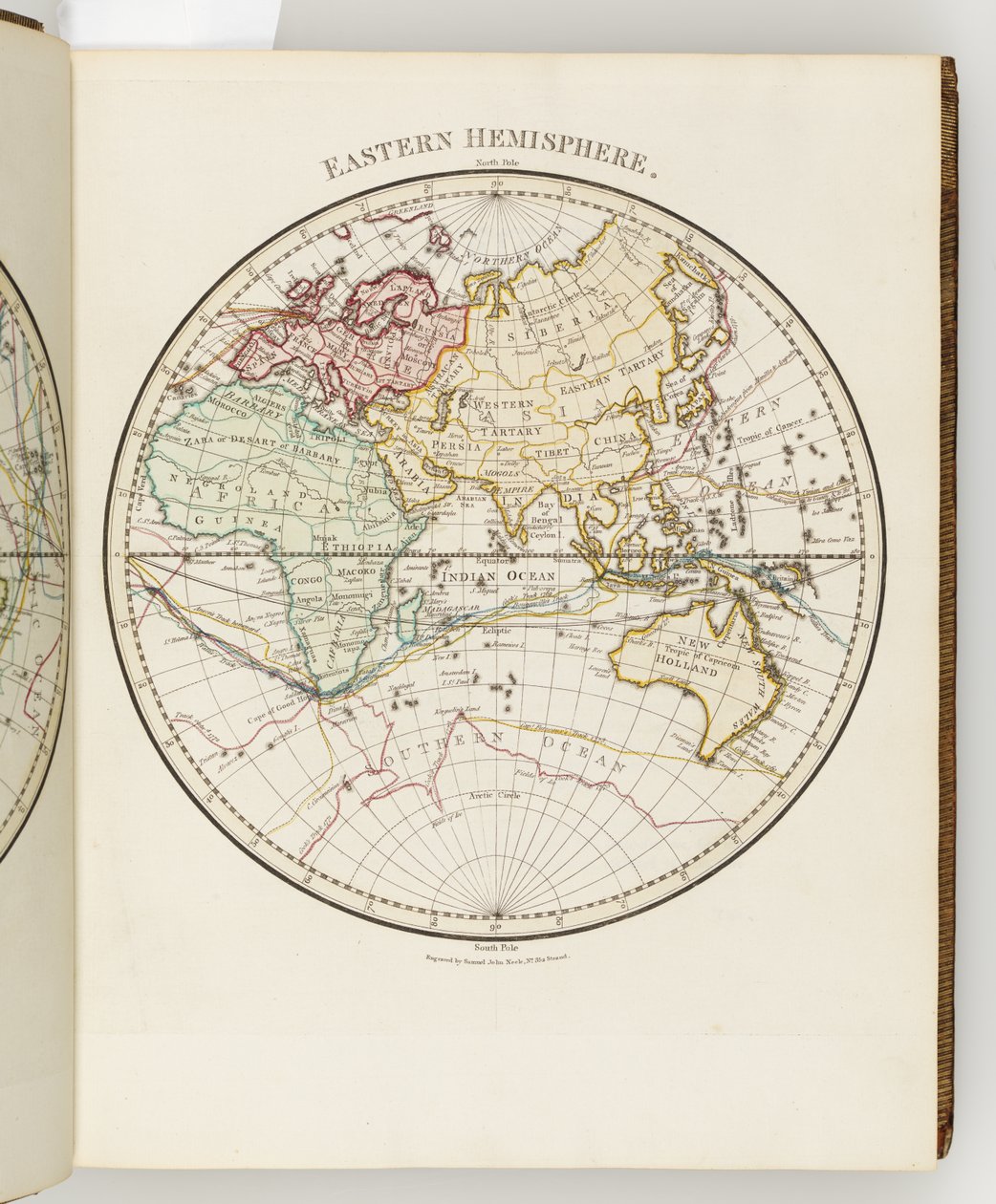 Mapa półkuli wschodniej, ilustracja z „Dziennika podróży na morza południowe: na statku Jego Królewskiej Mości The Endeavour” autorstwa Sydney (after) Parkinson