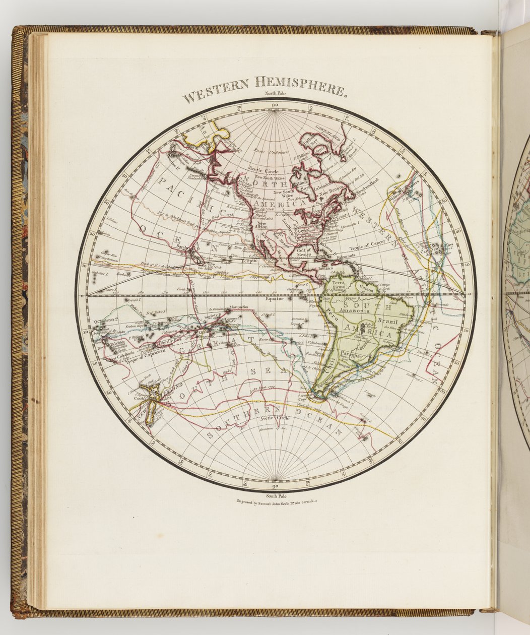 Mapa półkuli zachodniej, ilustracja z „Dziennika podróży na morza południowe: na statku Jego Królewskiej Mości The Endeavour” autorstwa Sydney (after) Parkinson