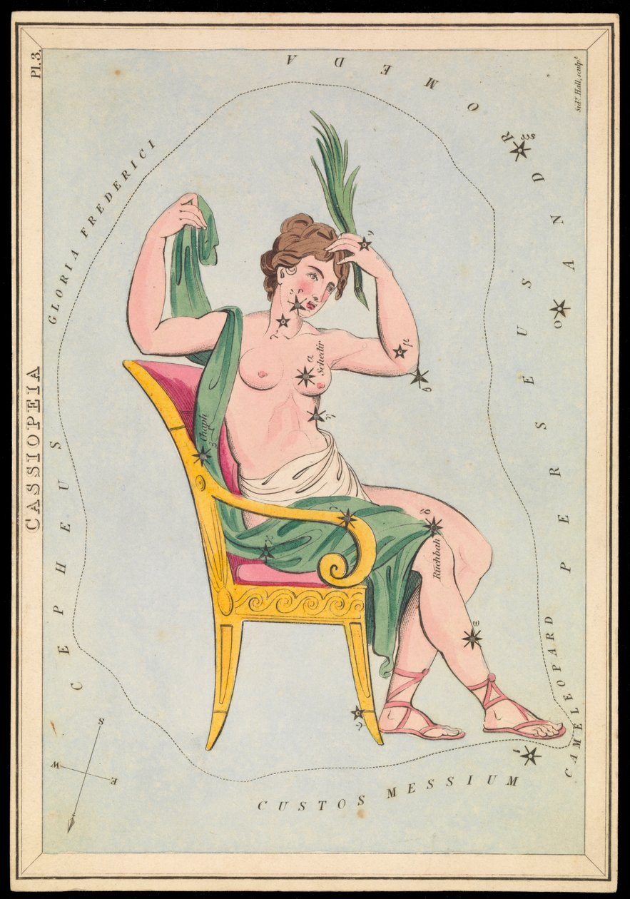 Kasjopeja, ok. 1825 r. (karta, papier, bibułka) autorstwa Sydney Hall