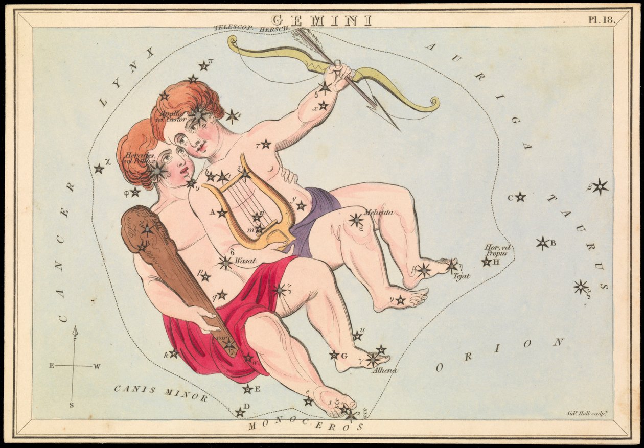 Gemini, ok. 1825 r. (karta, papier, bibułka) autorstwa Sydney Hall