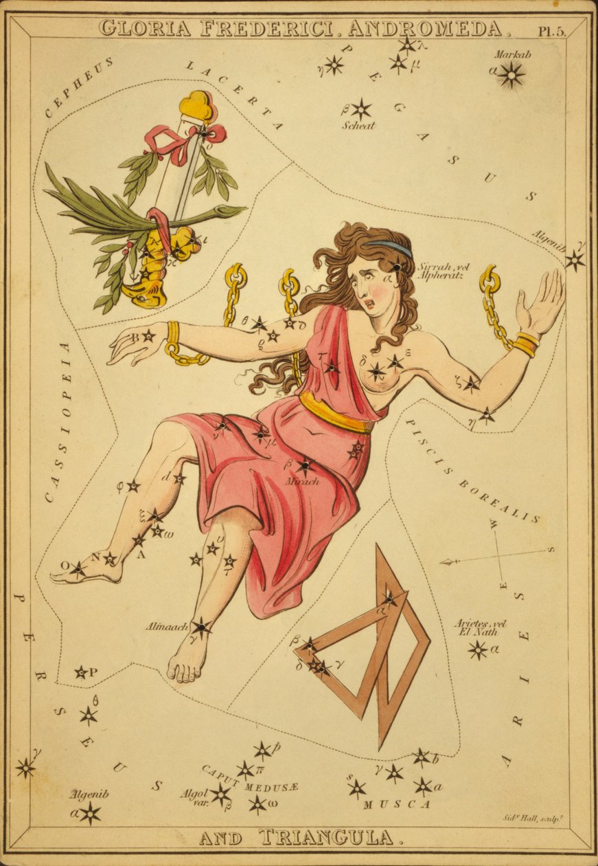 Gloria Frederici, Andromeda i trójkąt, ilustracja od "Lustro Urania" autorstwa Sydney Hall