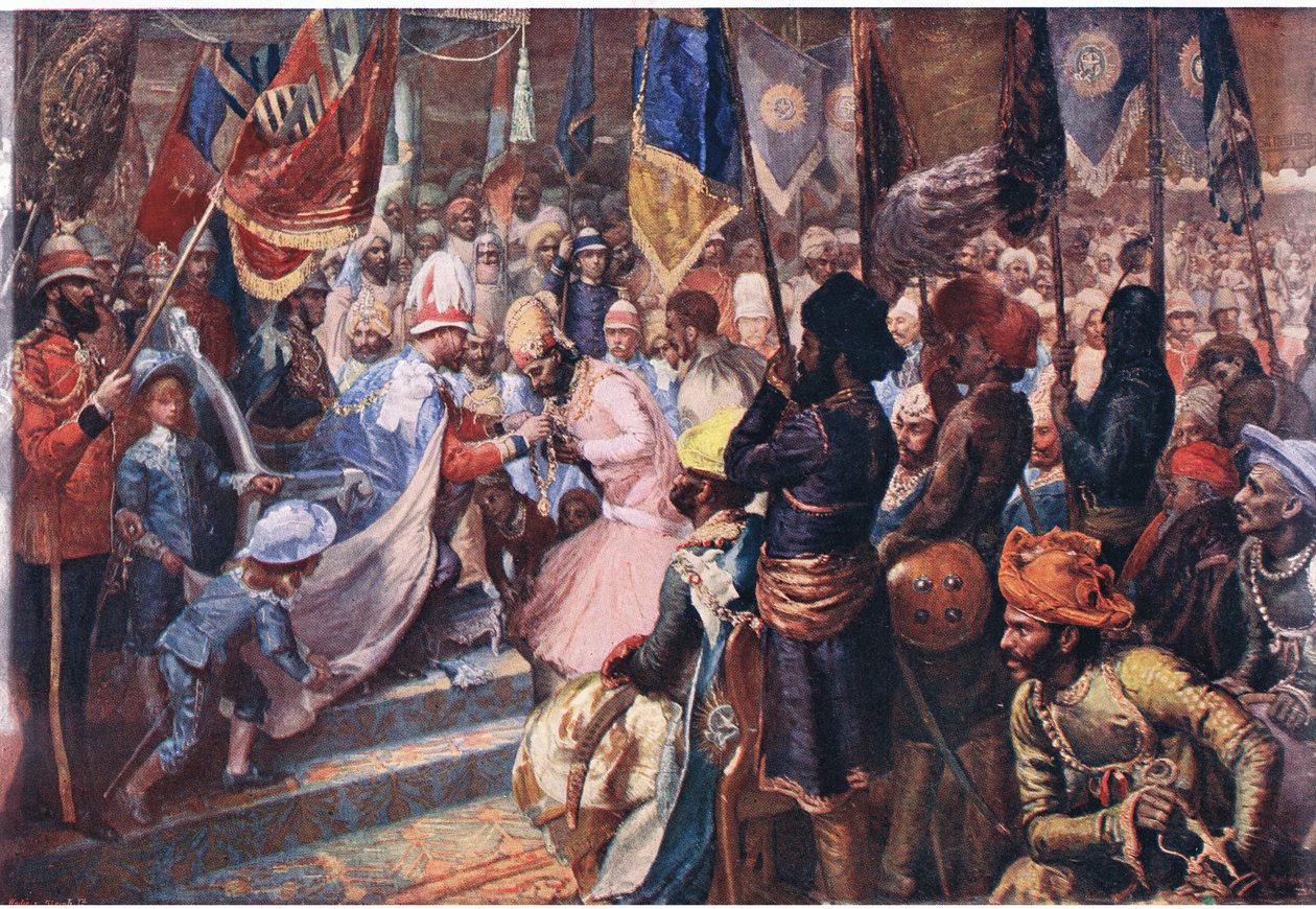 Książę Walii w Indiach, ilustracja z Cassells History of England, 1900 autorstwa Sydney Prior Hall