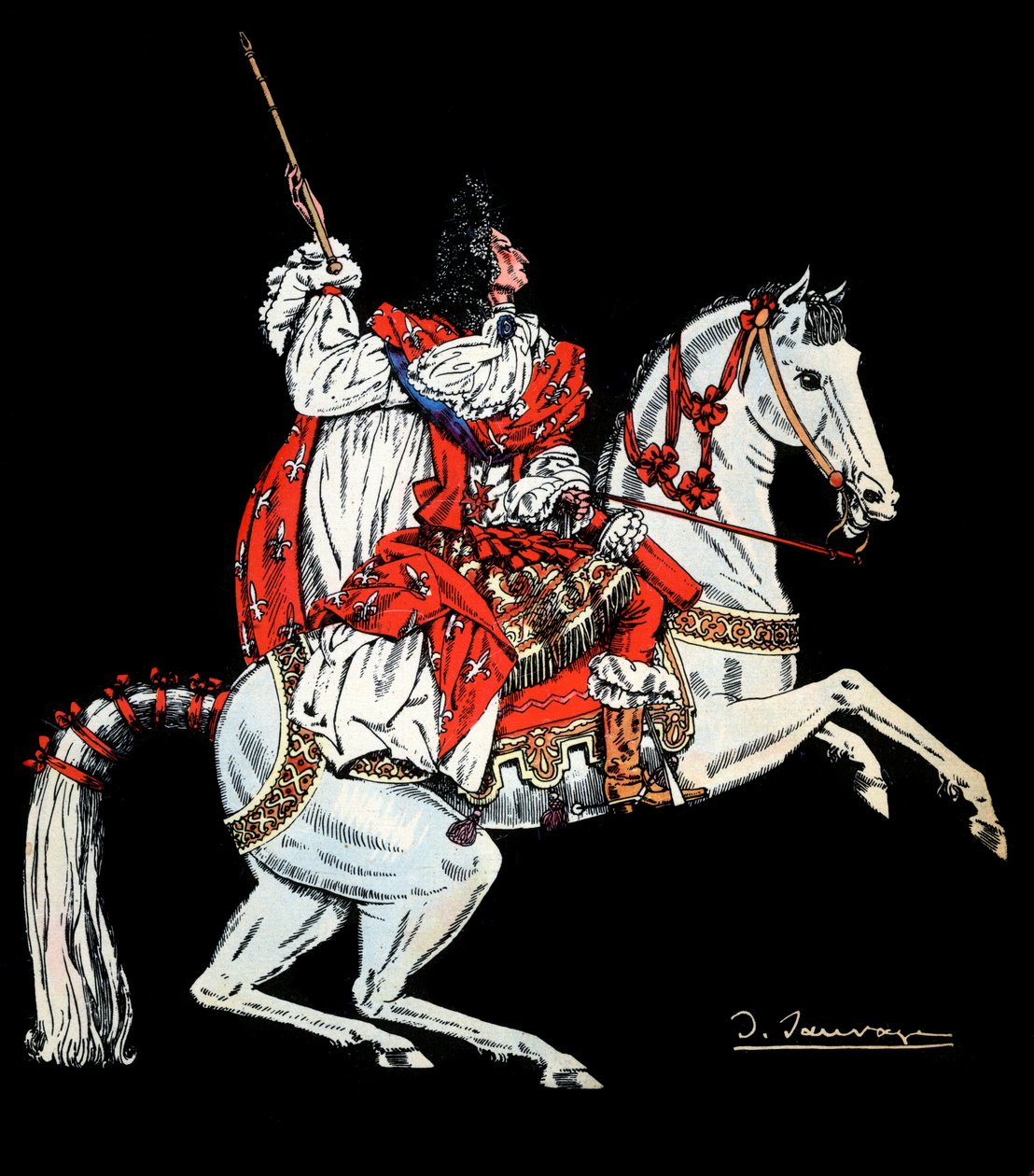Portret jeździecki Ludwika XIV (1638 -1715) króla Francji - Ilustracja Sylvaina Sauvage