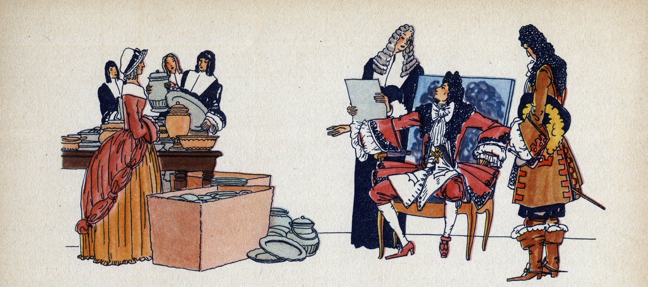 Ludwik XIV wysłał na odlew swoją złotą zastawę stołową - Ilustracja autorstwa Sylvaina Sauvage