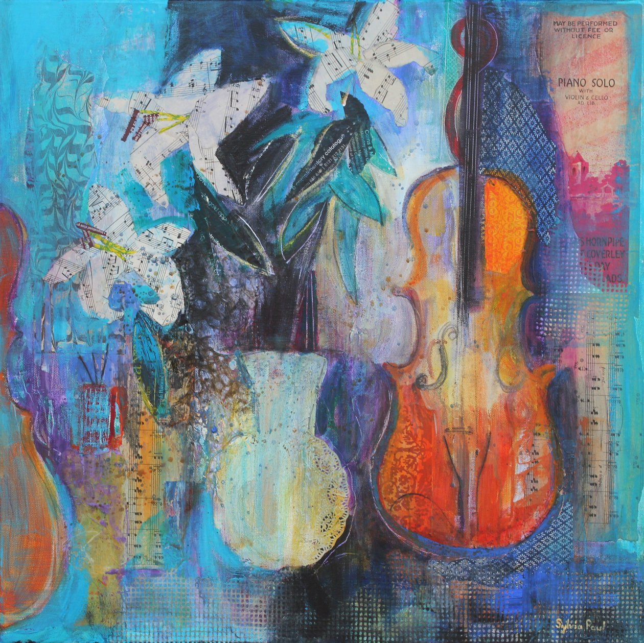 Kolaż z papieru akrylowego Trio 2014 autorstwa Sylvia Paul