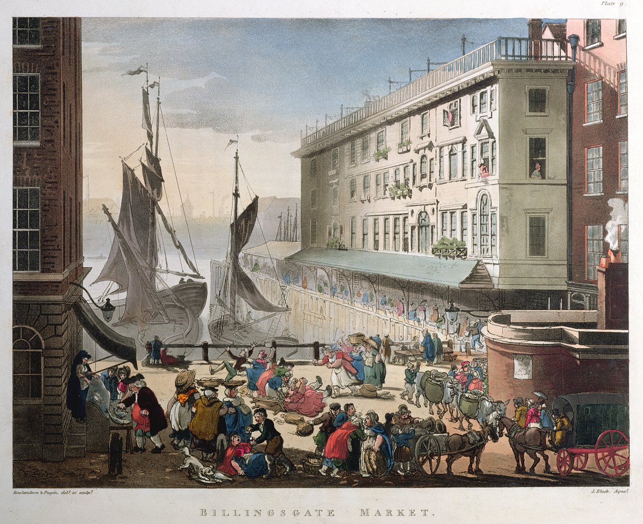 Billingsgate Market, Londyn, opublikowano 1 marca 1808 (akwatinta) autorstwa Pugin and Rowlandson