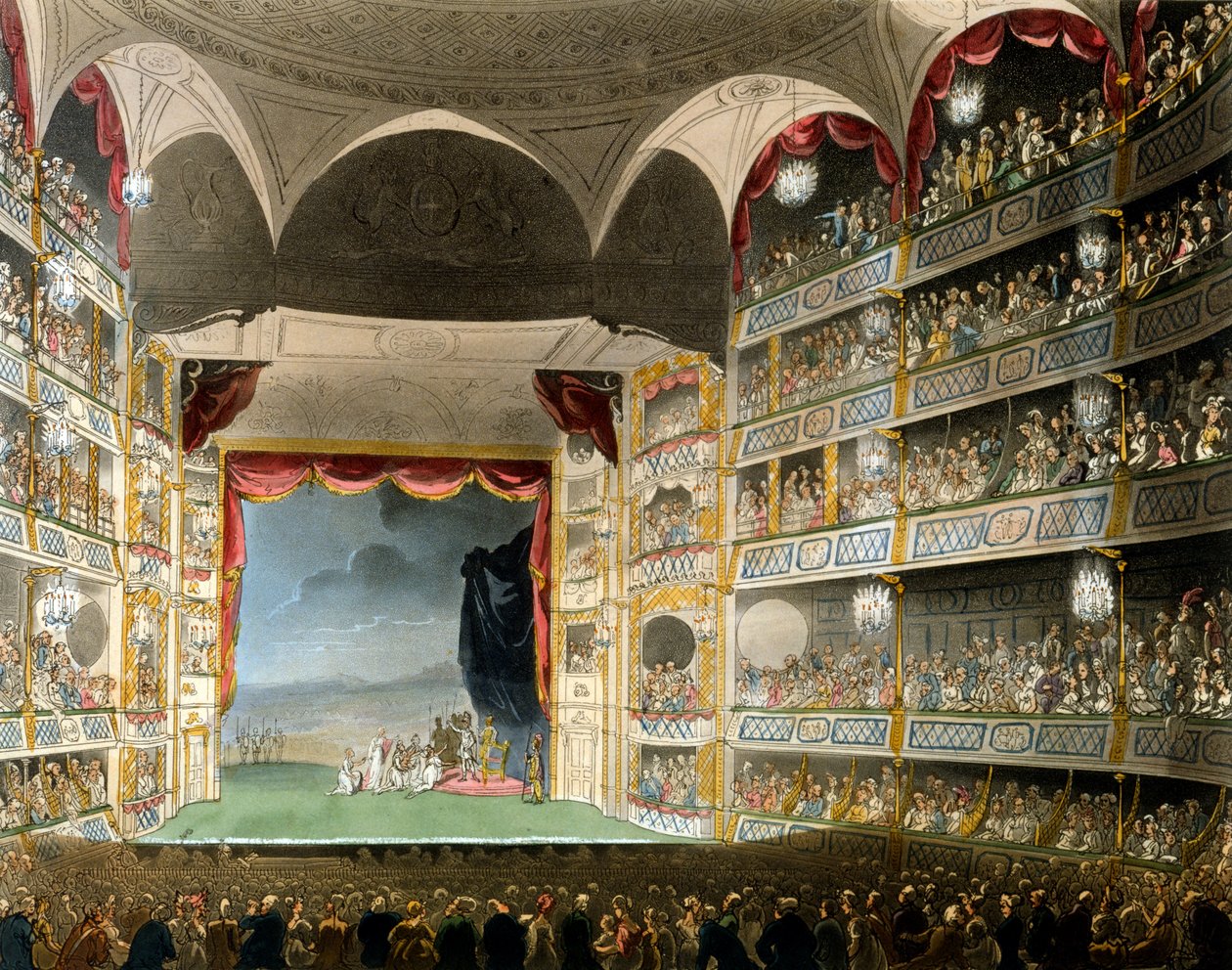 Teatr Drury Lane, z Mikrokosmosu Londynu, autor R Ackermann, 1808 (akwatinta ręcznie kolorowana) autorstwa Pugin and Rowlandson